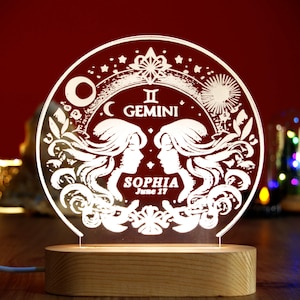 Zwillinge Sternzeichen Nachtlicht: Individuell graviertes Astrologie Geschenk