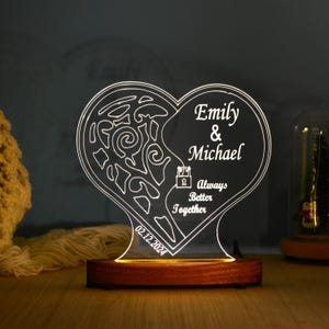 Personalized Heart Night Light: Custom Engraved Acrylic LED Lamp