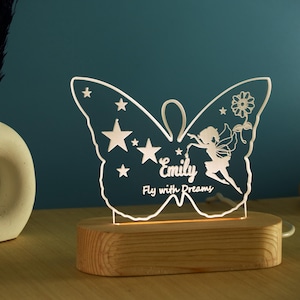 Gepersonaliseerde vlindernachtlampje: gegraveerde ledlamp, kinderkamerdecoratie