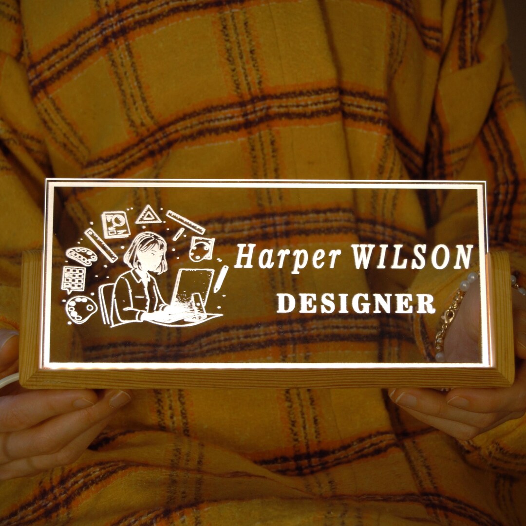 Custom Desk Name Sign for Female Designer – Personalized LED Acrylic ...