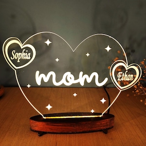 Personalized Mom Gift - Custom Name Lamp - Acrylic Night Light - LED Lights for Mothers Day - Unique Bedside Mom Gift Plaque-Custom Lamp Mom