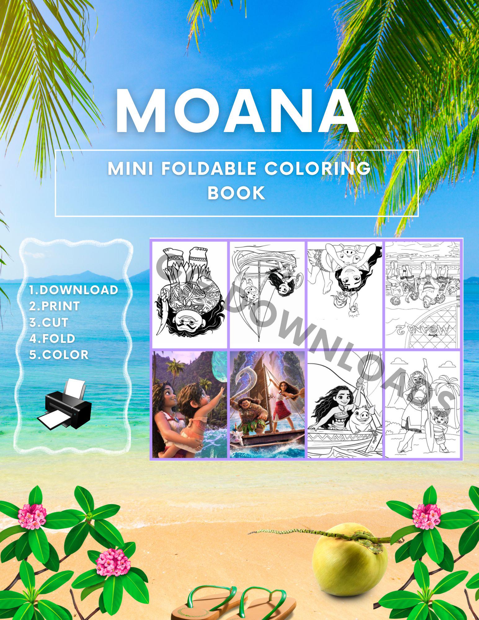 Mini Coloring Book Moana, Moana Mini Book to Fold for Birthday, Color ...