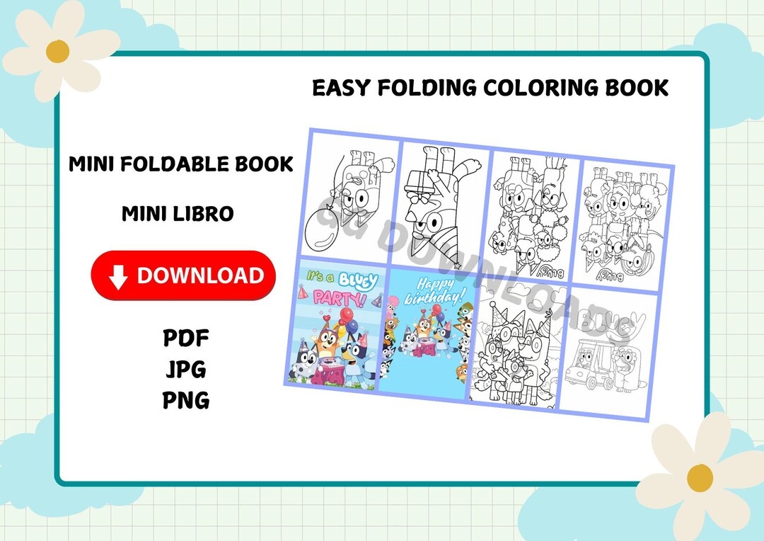Mini Coloring Book Bluey, Bluey Mini Book to Fold for Birthday, Color ...