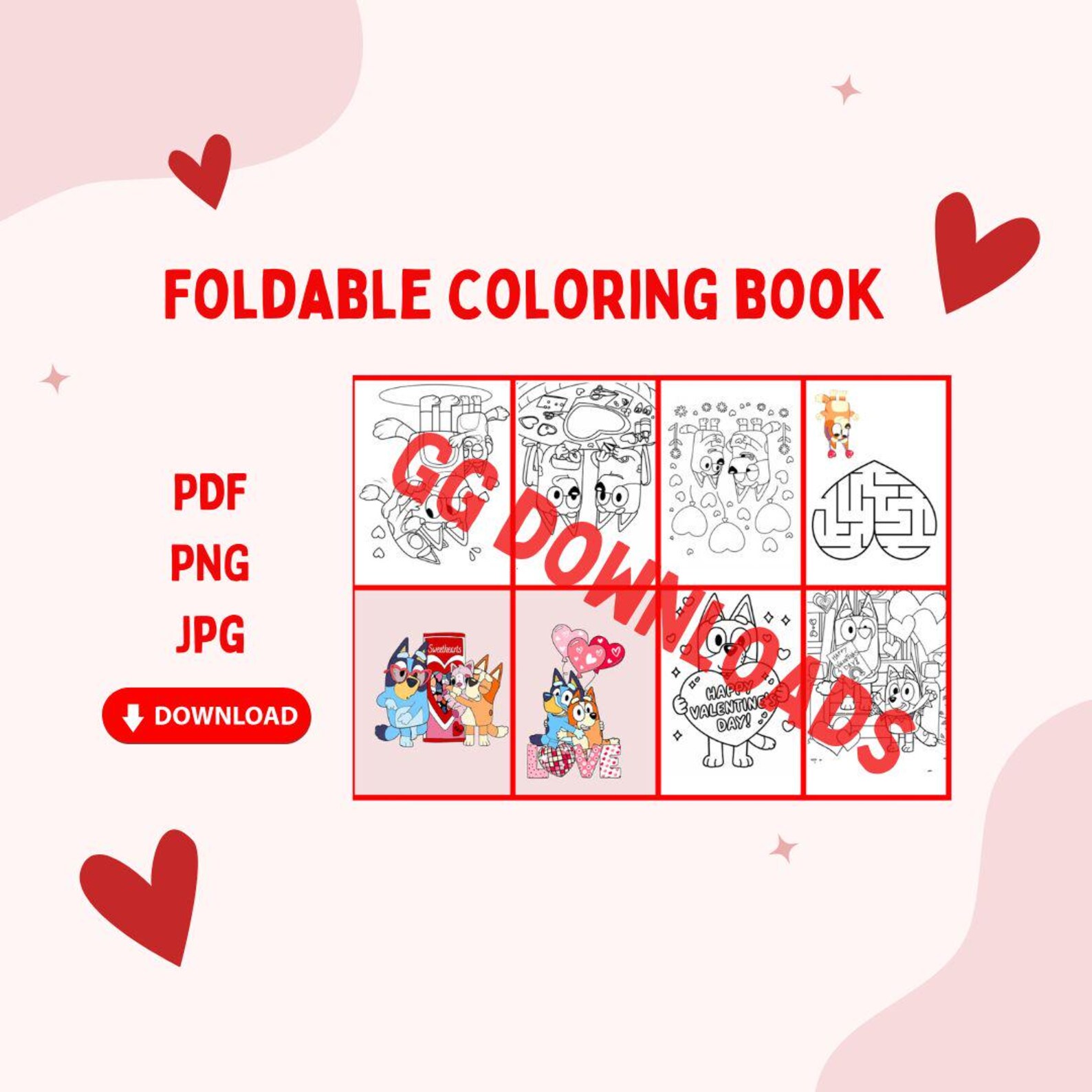Mini Coloring Book Bluey, Bluey Valentines Mini Book to Fold for ...