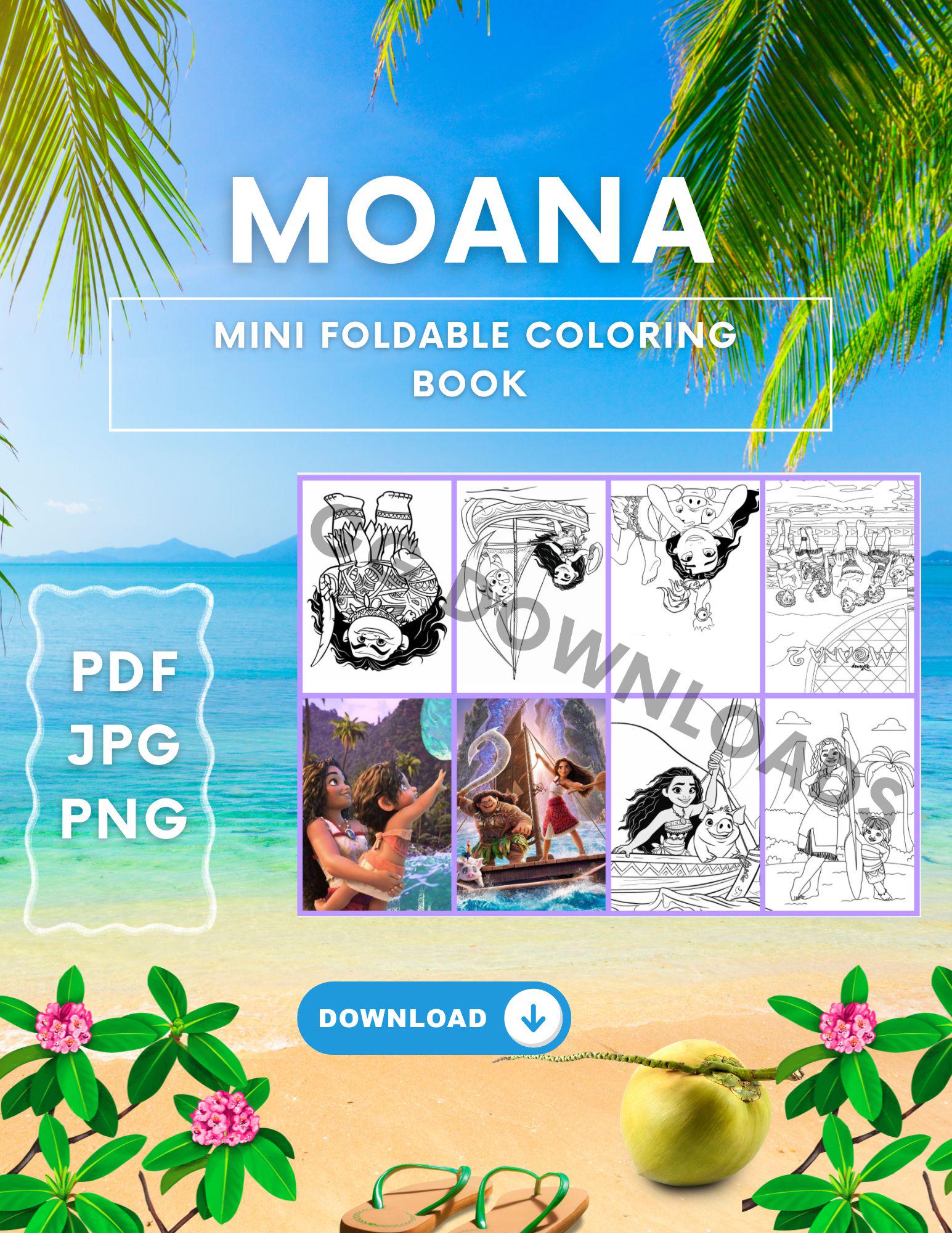 Mini Coloring Book Moana, Moana Mini Book to Fold for Birthday, Color Book for Kids, Baby Moana ...