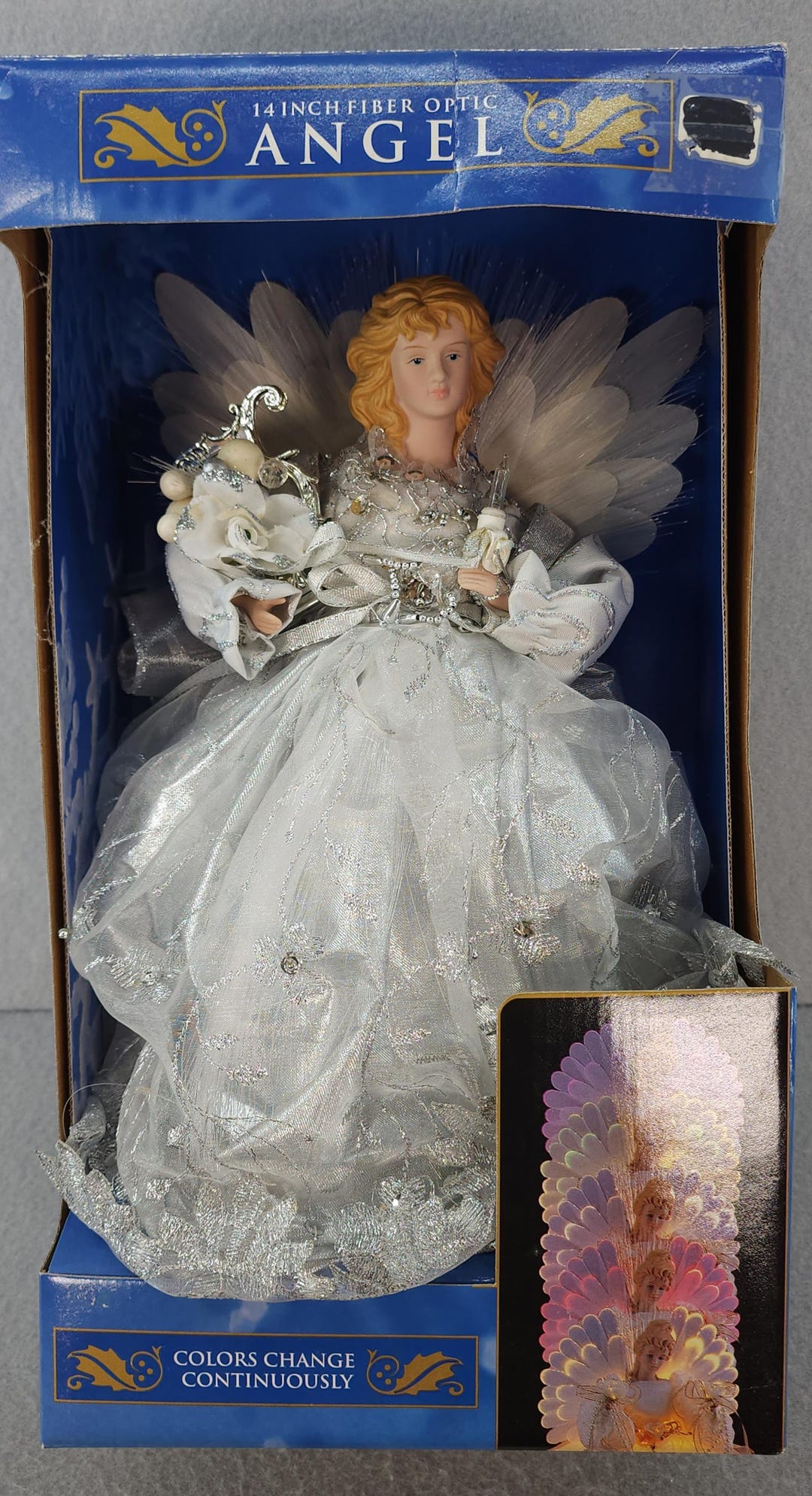 14” Fiber Optic Angel Tree Topper Tabletop Display Porcelain Head ...