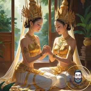 Graceful Thai women artwork, hand-painted traditional dancers, decorative Thai art for the living room, unique gift.