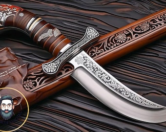 Curved Knife Ornate Wood Handle with Polished Blade, Traditional Southeast Asian Craft, Ideal Gift for Knife Enthusiasts.