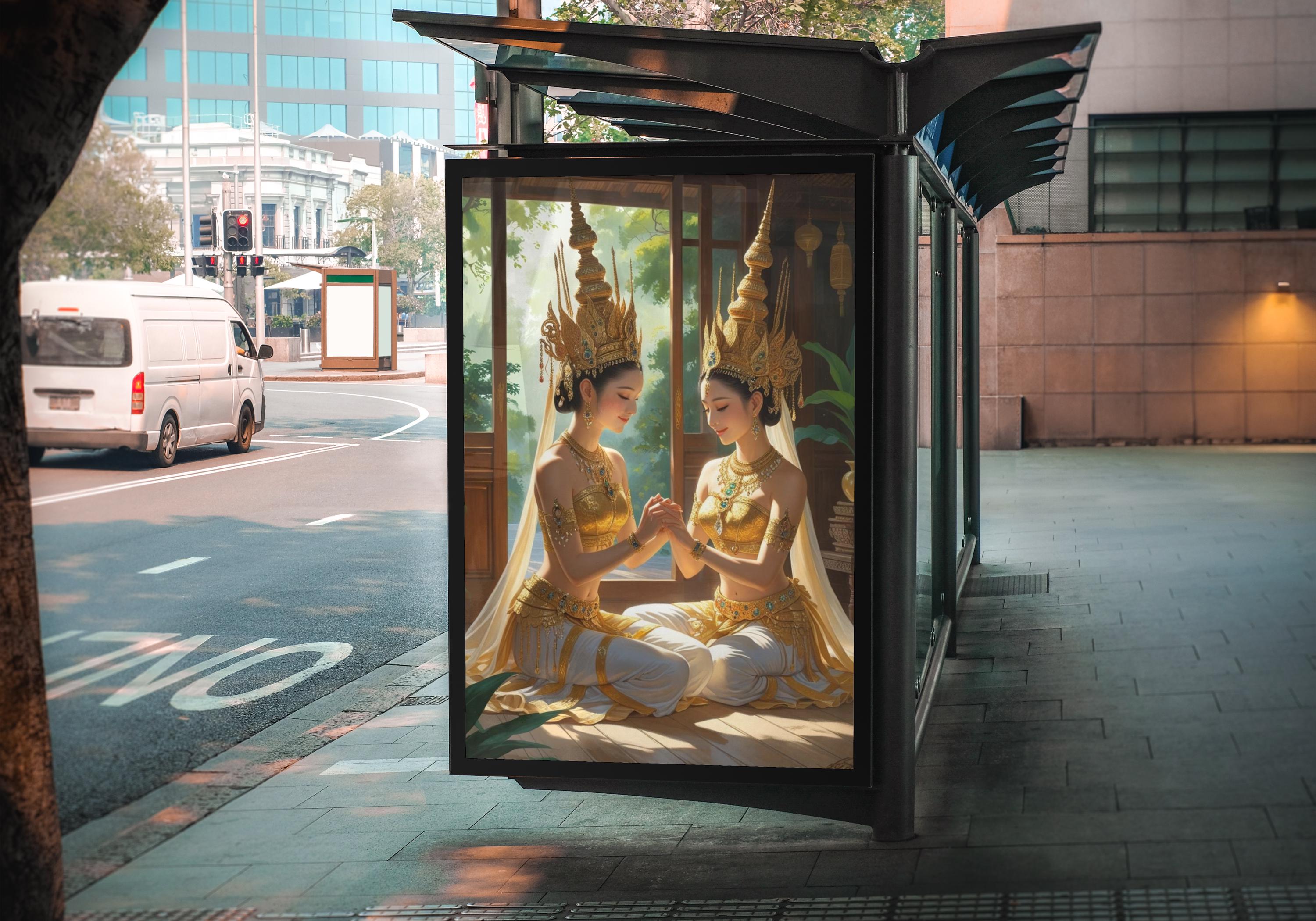 手描きのタイのダンサーアート：伝統的な金色の衣装、18x24 キャンバス