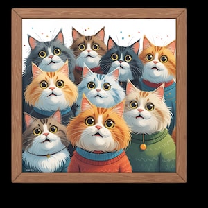 Cartoon Cats Illustration, Hand-Drawn Fluffy Cats with Unique Fur, Playful Wall Art for Children’s Rooms, Cute Gift Idea.