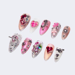 3D Gemstones, Gold Swirls & Artistic Details, Handmade Long Square Nails for Luxury and Unique Style,party press on nails,wedding nails gift