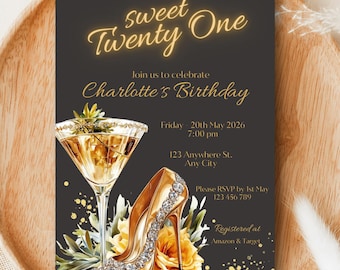 Digital Birthday Invitation, 21th Birthday Dinner, Digital Birthday Party Invite, Editable Template, Birthday Party Evite, 30th Birthday