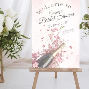 Letrero de bienvenida para despedida de soltera con pétalos y prosecco Letrero de bienvenida editable para brunch nupcial con pétalos y prosecco Decoraciones para novias Letrero de bienvenida editable para imprimir