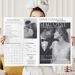 Newspaper Wedding Program Template, Printable and Editable Wedding Timeline with Infographic, Folded Wedding Day Program Wedding Word Search