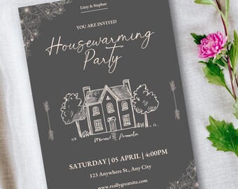 Editable House Warming Invitation, House Warming Party, Modern, Minimalist, Printable or Text Invite, Housewarming Invite Template