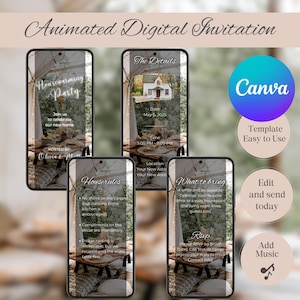 Digital Housewarming Party Invitation, Animated House Warming Invite For Women, Modern New Apartment Home Evite Self Editable Template Ecard