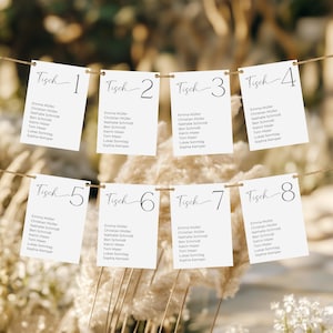 Minimalistische Tischnummern Sitzplan Hochzeit Sitzordnung Sitzkarten Tischordnung Sitzplatzwahl Tischplan Moderne DIY Canva Vorlage A5 A6