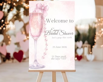 Pearls and Prosecco Bridal Shower Sign, Bridal Shower Welcome Sign, Modern Wedding Shower Poster, Pearls & Prosecco Bridal Shower Decor