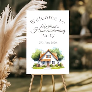 Plantilla de cartel de bienvenida para fiesta de inauguración, plantilla de tablero de bienvenida para inauguración, cartel para fiesta de inauguración, decoraciones sencillas para inauguración KKH01