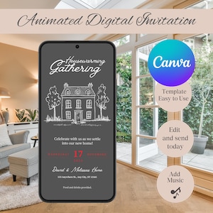 Digital Housewarming Party Invitation, Animated House Warming Invite For Women, Modern New Apartment Home Evite Self Editable Template Ecard