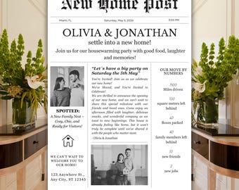 Editable Newspaper House Warming Invitation, House Warming Party, Modern, Minimalist, Printable or Text Invite, Housewarming Invite Template
