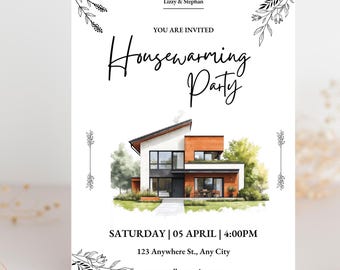 Housewarming Invite Template, Editable House Warming Invitation,Minimalist New Home Party Invite Card,Digital House Warming Party Invitation