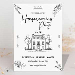 Housewarming uitnodiging sjabloon, bewerkbare House Warming uitnodiging, minimalistische New Home Party uitnodigingskaart, digitale House Warming uitnodigingskaart