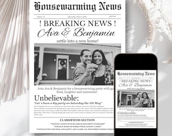 Housewarming Invitation Newspaper | Funny Canva Template | Editable New Home Party Invite | First Apartment Digital Download