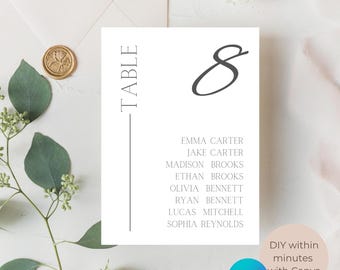 Modern Wedding Seating Chart Template, Minimalist Seating Chart Cards, Script Table Assignment Seating, DIY Canva Editable, 4x6 5x7 8x10 A5