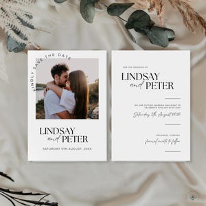 Wedding Save the Date Template with Photo, Minimalist Elegant Wedding Invite, Modern Editable Photo Invitation, Printable Instant Download
