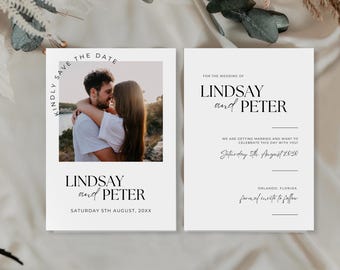Wedding Save the Date Template with Photo, Minimalist Elegant Wedding Invite, Modern Editable Photo Invitation, Printable Instant Download