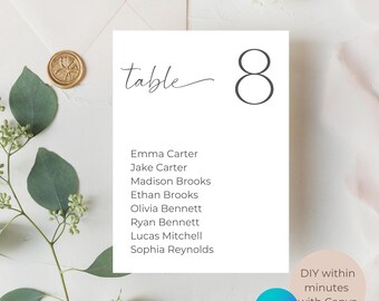 Modern Wedding Seating Chart Template, Minimalist Table Assignment, DIY Canva, 4x6 5x7 8x10 A5