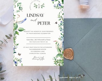 Wedding Save the Date Template, Floral Minimalist Elegant Wedding Invite, Modern Editable Invitation, Printable Instant Canva Download