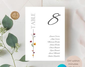 Flower Wedding Seating Chart Template, Table Seating Assignment, Find Your Seat, 4x6 5x7, KKW01