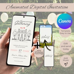 Digital Housewarming Party Invitation, Animated House Warming Invite For Women, Modern New Apartment Home Evite Self Editable Template Ecard
