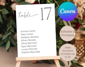 Modern Wedding Seating Chart Template, Minimalist Table Assignment Seating, Canva 4x6 5x7 8x10 A5