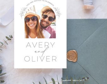 Wedding Save the Date Template with Photo, Minimalist Elegant Wedding Invite, Modern Editable Photo Invitation, Printable Instant Download