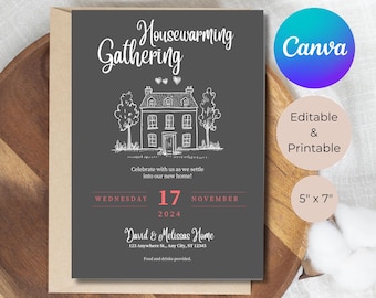 Plantilla de invitación para inauguración de casa, invitación para casa nueva, invitación para fiesta de inauguración, inauguración de casa en el patio, invitación de casa de campo, primera casa