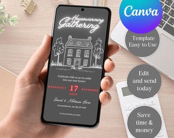 Geanimeerde House Warming Party video-uitnodiging, DIY sjabloonontwerp, feest uitnodigen, nieuwe Home Party Evite, premade vieren verhuizing