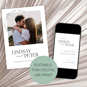 Wedding Save the Date Template with Photo, Minimalist Elegant Wedding Invite, Modern Editable Photo Invitation, Printable Instant Download