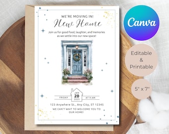 Editable Housewarming Invite Template, House Warming Canva Invitation, Minimalist New Home Party Invite Card, Digital Moving Announcement