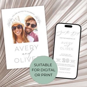 Wedding Save the Date Template with Photo, Minimalist Elegant Wedding Invite, Modern Editable Photo Invitation, Printable Instant Download