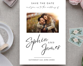 Wedding Save the Date Template with Photo, Minimalist Elegant Wedding Invite, Modern Editable Photo Invitation, Printable Instant Download