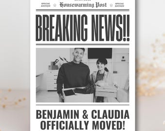 Housewarming Invitation Newspaper | Funny Canva Template | Editable New Home Party Invite | First Apartment Digital Download