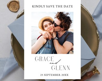 Wedding Save the Date Template with Photo, Minimalist Elegant Wedding Invite, Modern Editable Photo Invitation, Printable Instant Download