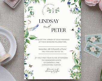 Wedding Save the Date Template, Floral Minimalist Elegant Wedding Invite, Modern Editable Invitation, Printable Instant Canva Download