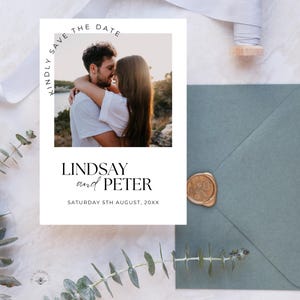 Wedding Save the Date Template with Photo, Minimalist Elegant Wedding Invite, Modern Editable Photo Invitation, Printable Instant Download