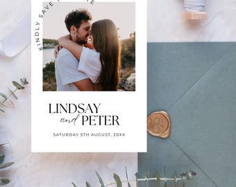 Wedding Save the Date Template with Photo, Minimalist Elegant Invite, Modern Editable Photo Invitation, Printable Instant Download