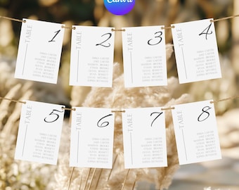Modern Wedding Seating Chart Template, Minimalist Seating Chart Cards, Script Table Assignment Seating, DIY Canva Editable, 4x6 5x7 8x10 A5