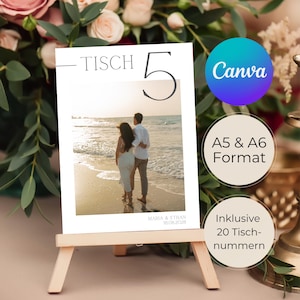 Hochzeit Tischnummer mit Foto, Sitzplan Sitzordnung Sitzkarten Tischordnung Finde deinen Platz Sitzplatzwahl Tischplan Minimalistisch Canva